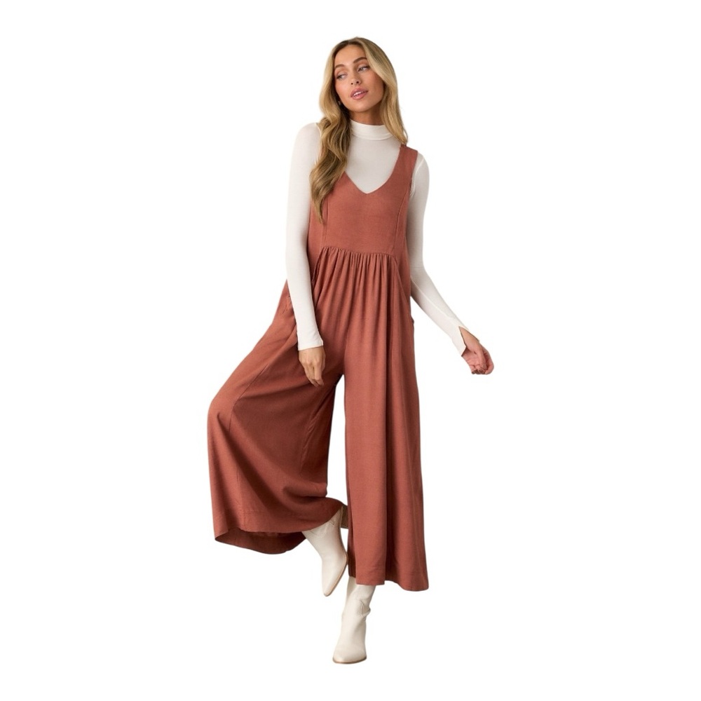 Millibon Terracota Wide Leg Linen blend Jumpsuit